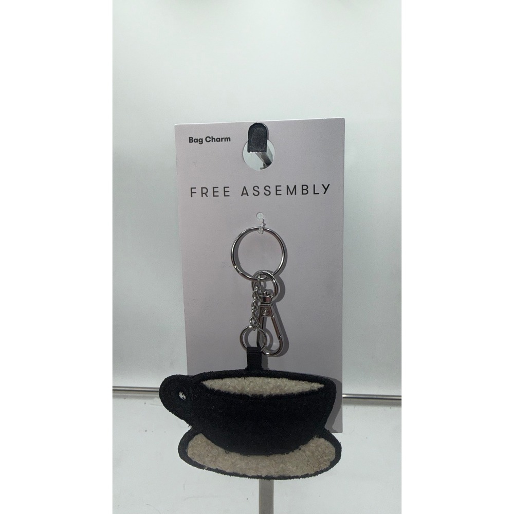 Free Assembly Tea Cup Bag Charm Black Cream Sherpa Keychain FA263146